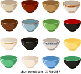 Vector illustration of various bowls.