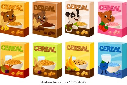 Vector illustration of various boxes of cereal.