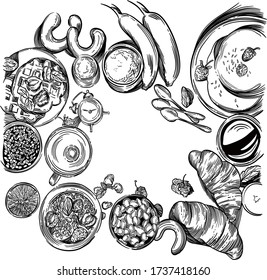 Ilustración vectorial de varios productos de desayuno.
