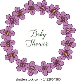 Vector illustration various bright purple flower frame with card baby shower