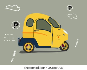 vector illustration of various brightly colored vehicles, planes, tricycles, and uniq engines
