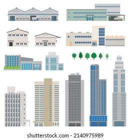 Vector illustration of various buildings. Exterior view of the building.