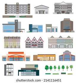 Vector illustration of various buildings. Exterior view of the building.
