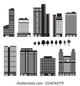 Vector illustration of various buildings. Exterior view of the building.Building silhouette.