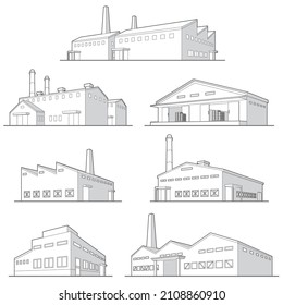 Vector illustration of various buildings. Line drawing.