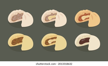 vector illustration of various buns cut in half