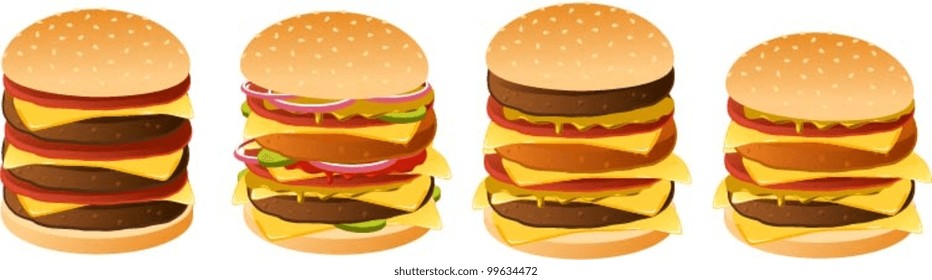 Vector illustration of various burgers.