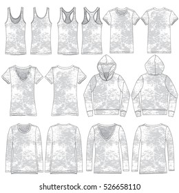 Vector Illustration of various burnout style garments.