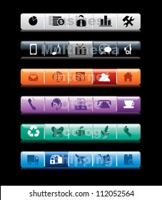 Vector illustration of various business, multimedia, internet, office, ecology and shipping icons.