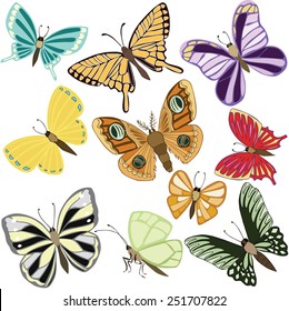 vector illustration of various butterflies