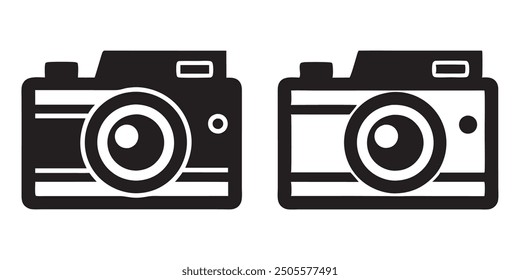 Vector illustration of various camera icons representing photography, media, and visual arts. Suitable for photography websites, media projects, and creative portfolios.