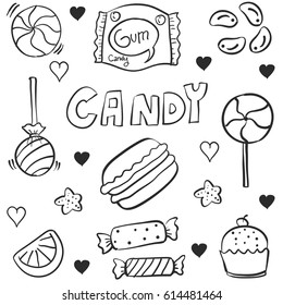 Vector illustration of various candy doodles
