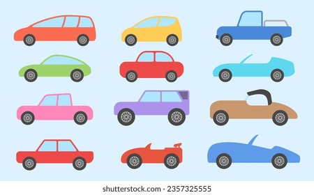 Vector Illustration of Various Car in Flat Cartoon Style. Cute Vehicle Collection