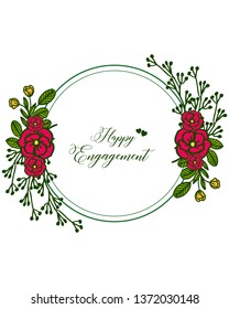 Vector illustration various card happy engagement with decoration flower frame hand drawn