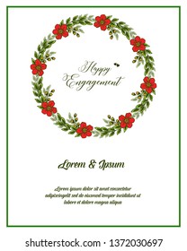 Vector illustration various card happy engagement with wreath frame hand drawn