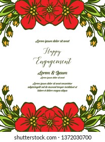 Vector illustration various card happy engagement with wreath frame hand drawn