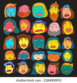 Vector illustration of various cartoon face expression people head for sticker, logo, and mascot design