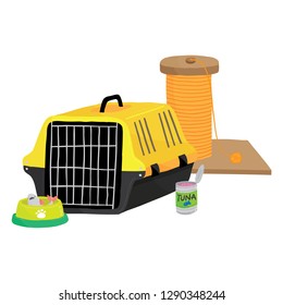 Vector illustration of various cat accessories