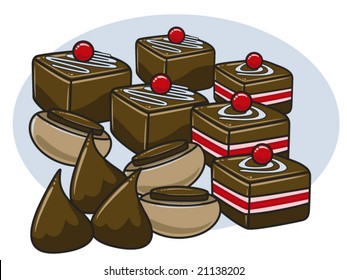 vector illustration of various chocolate candy... each variety of chocolate is on a separate layer...