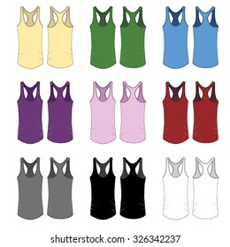 Vector Illustration of various colored womens racer-back tank tops.