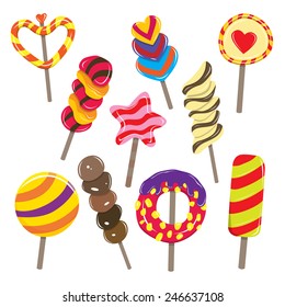 Vector illustration of various colorful candy sticks.