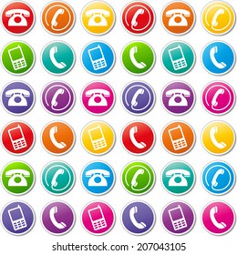 Vector illustration of various colorful phone icons