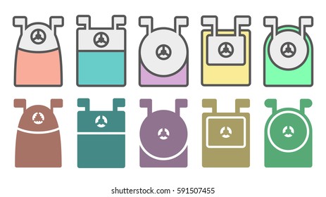Vector Illustration Of Various Colors Of Pencil Sharpeners And Their Colored Silhouettes