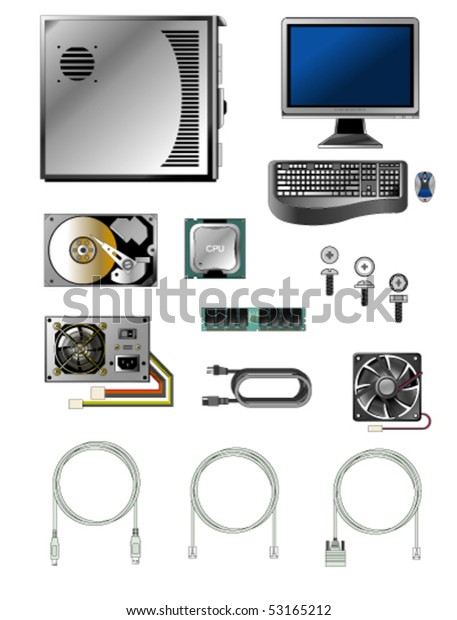 Vector Illustration Various Computer Parts Accessories