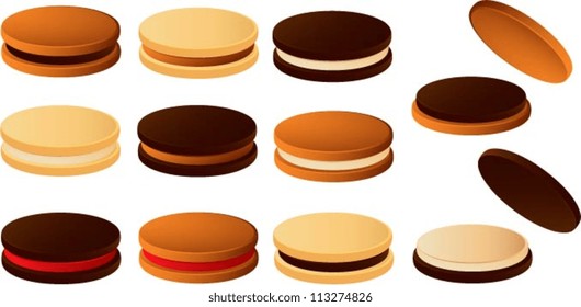 Vector illustration of various cookies with fillings.