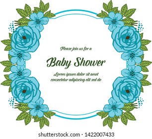 Vector illustration various crowd blue flower frame for invitation card baby shower