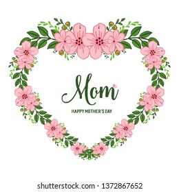 Vector illustration various crowd of pink wreath frame with card love mom hand drawn