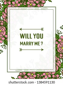 Vector illustration various crowd pink rose flower frame for template will you marry me hand drawn