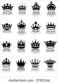 Vector illustration of various crown designs