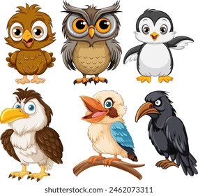 Vector illustration of various cute cartoon birds