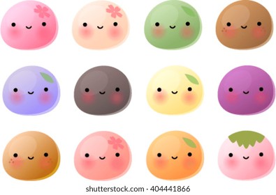 Imagen vectorial de varios lindos mochi japonés.