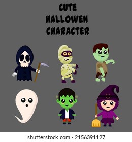 Ilustración vectorial de varios personajes bonitos y únicos para Halloween, colección de personajes de disfraces