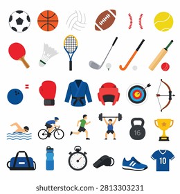 Vector illustration of various daily life icons including sports fitness health transport and leisure activities