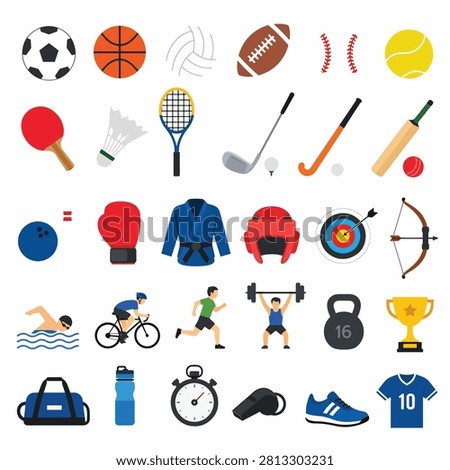 Vector illustration of various daily life icons including sports fitness health transport and leisure activities