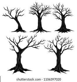 Vector illustration various dead creepy tree