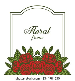 Vector illustration various design rose red floral frames bloom hand drawn