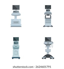 Vector illustration of various designs of ultrasound diagnostic equipment used in medical settings