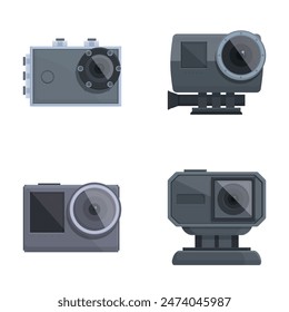 Vector illustration of various digital and action cameras, perfect for multimedia projects