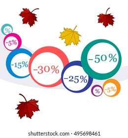 Vector  illustration of various discounts for markets and shops. Label for shop. Autumn sale. 