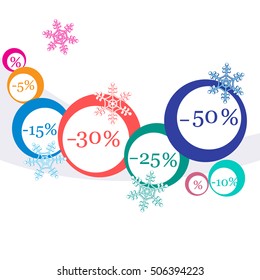 Vector  illustration of various discounts for markets and shops. Label for shop. Christmas sale. 