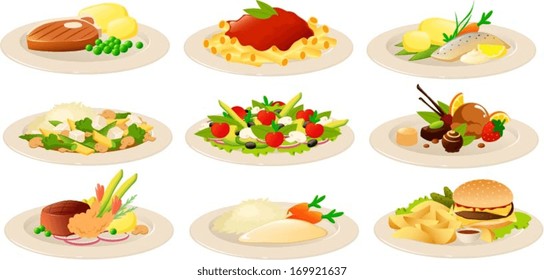 Vector illustration of various dishes.