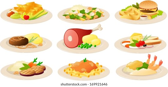 Vector illustration of various dishes.