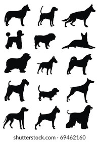 Ilustración vectorial de varias siluetas de raza de perro