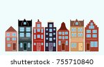Vector illustration of various Dutch houses. Amsterdam colourful houses street.