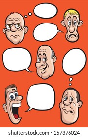 Vector illustration of various emotion faces with speech balloons vector set. Easy-edit layered vector EPS10 file scalable to any size without quality loss. High resolution raster JPG file is included