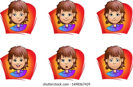 Vector illustration of various expressions emotions and mood. Set of cartoon faces. Icons for design. Clipart Isolated on white background